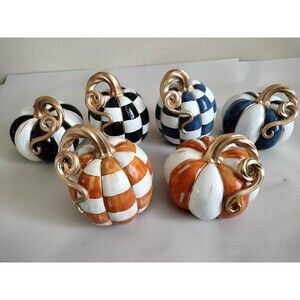 Pair Of  Resin Pumpkins All Colors Are Available Checks 5 & 6" Curly Stem